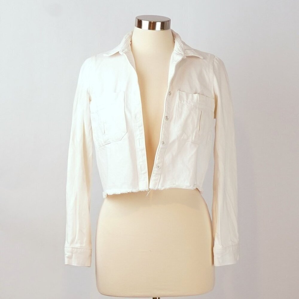 DL1961 Simone Cropped Denim Jean Shirt Jacket White - XS